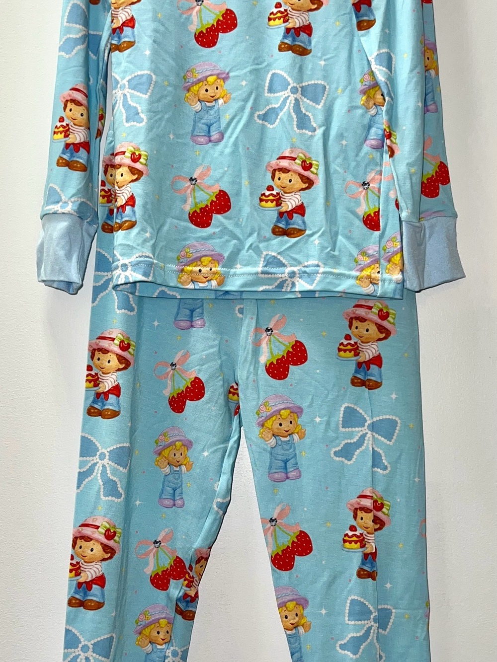 Girls Light Blue Strawberry Print Pajama Set